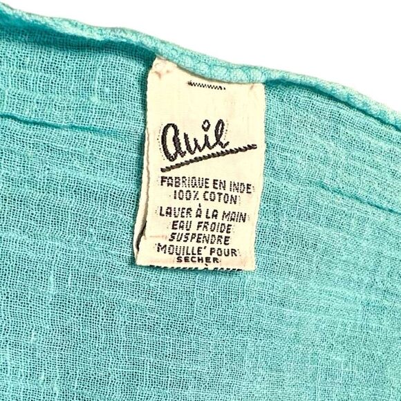 Vintage Boho Crinkly Indian Cotton Turquoise Scarf  unisex - Picture 5 of 9